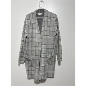 Passports Women's White & Gray Open Front Cardigan Sweater Size XL Cozy Soft